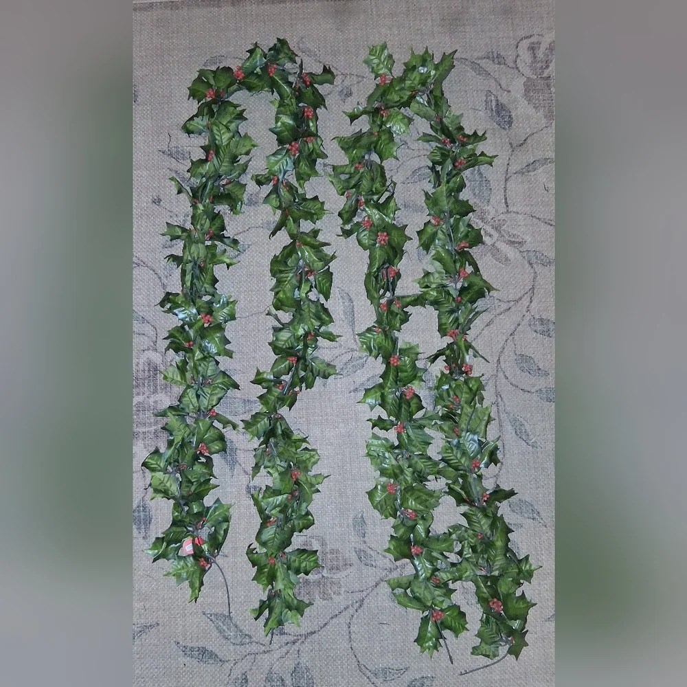(2) 7 ft Holly w/Red Berries Garland NWT